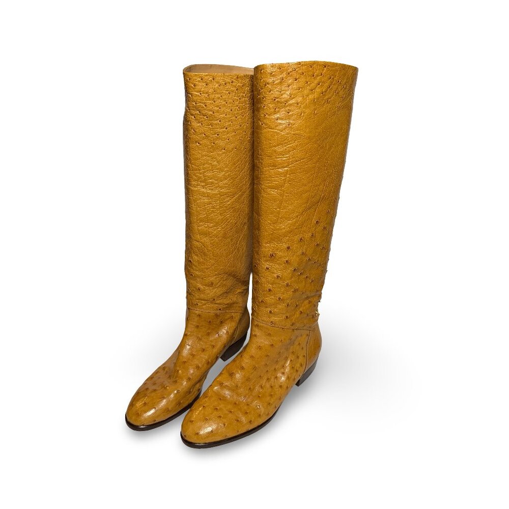 Gucci Vintage Ostrich Leather Knee High Boots Size 39 - Authenticated